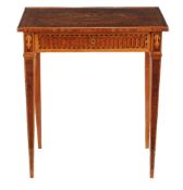 ϒ A mahogany and specimen marquetry inlaid side table in early 19th century style