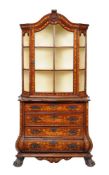 A Dutch oak and marquetry display cabinet on chest