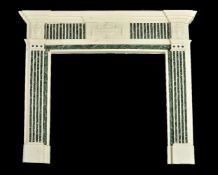 A carved white marble and Italian green serpentine inset chimneypiece in George III style