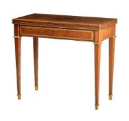 A mahogany, line inlaid and gilt metal mounted card table