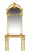 A giltwood and composition pier mirror and console table