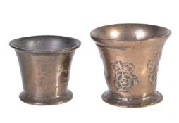 An English bronze mortar decorated with Tudor roses