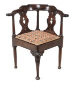 A George II walnut corner chair