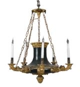 A Restauration painted metal five light chandelier