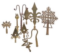 A collection of ten Friendly Society brass pole heads