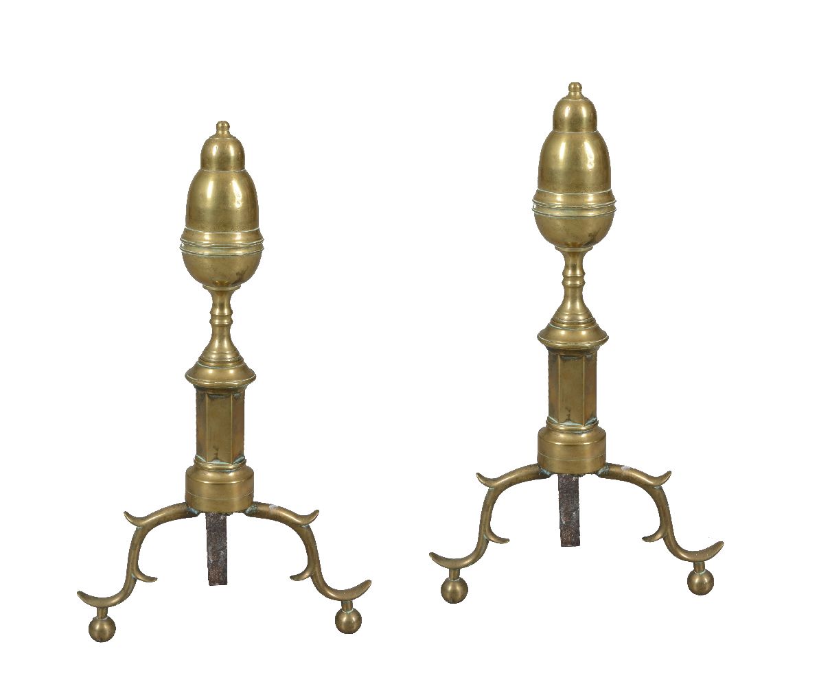 A pair of North American brass andirons