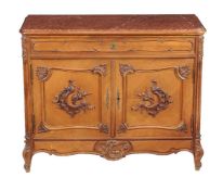 A French walnut and marble topped commode