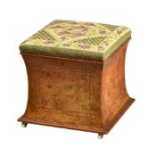 A burr walnut and string inlayed ottoman