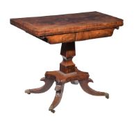 ϒ Two similar George IV flame mahogany and rosewood banded card tables