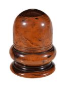 A George III turned lignum vitae string box in the form of an acorn