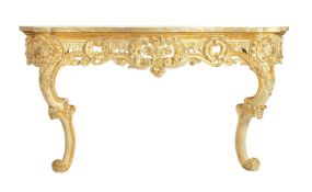 A white painted and parcel gilt console table