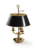 A Louis Philippe gilt bronze three light bouillotte table lamp