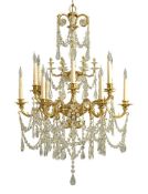 A gilt metal and cut glass mounted chandelier in Napoleon III taste