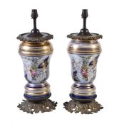 A pair of Paris porcelain and gilt metal mounted table lamps