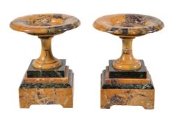 A pair of Italian Convent Siena and Green Serpentine marble tazzas