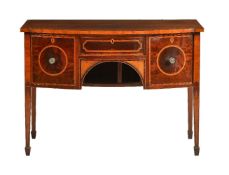 A George III mahogany and satinwood banded bowfront sideboard