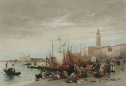 Clara Montalba (British 1842-1929)Fisherfolk before the Doges’ Palace with Santa Maria de la Salute