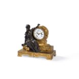 A French Louis XVI patinated bronze and ormolu figural mantel clock, signed 'Louis Montjoye