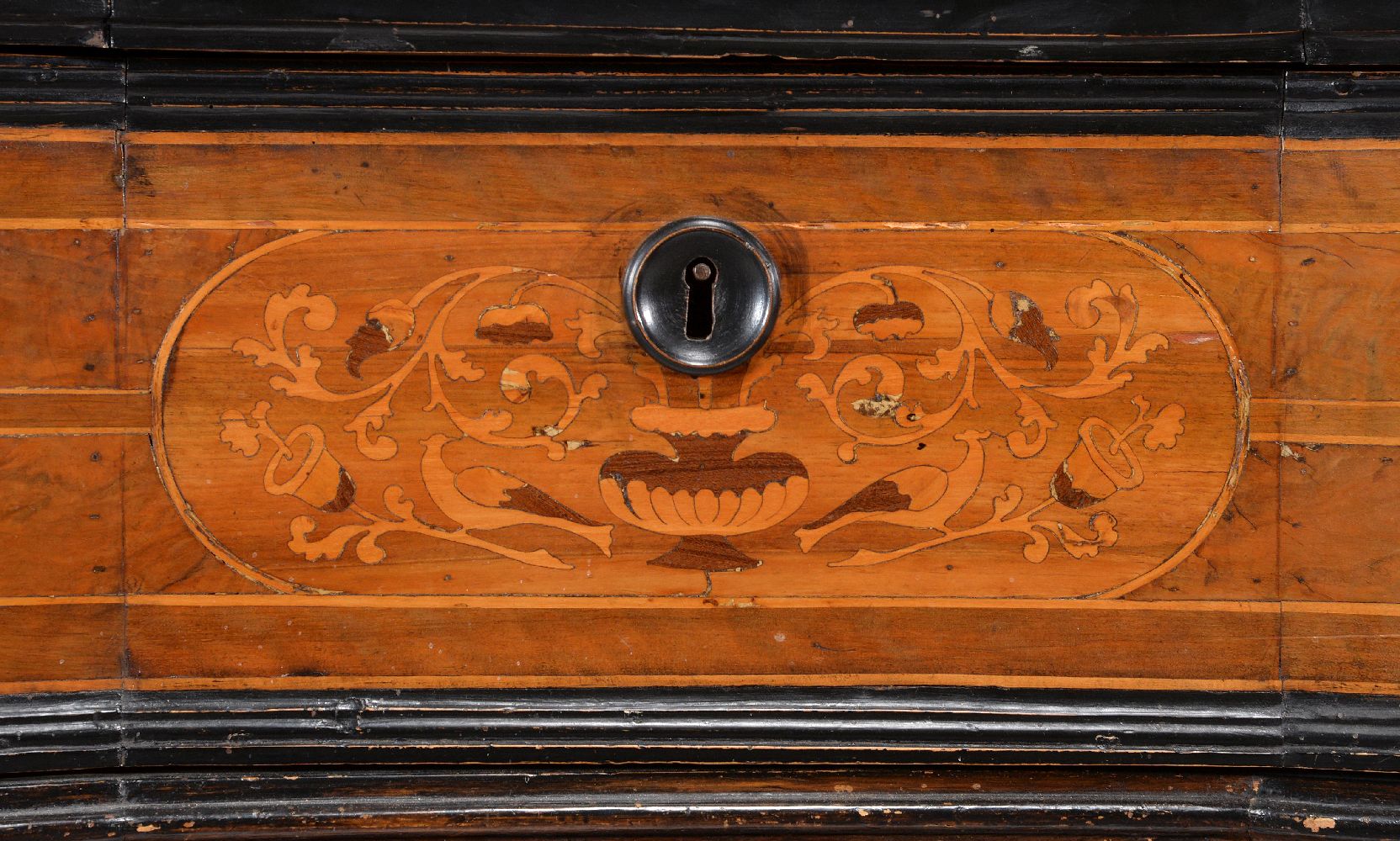 An Italian walnut and marquetry inlaid chest, c. 1700 - Image 3 of 3