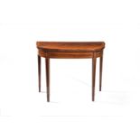 ϒ A George III mahogany, satinwood banded, line inlaid and tulipwood banded card table, circa 1790