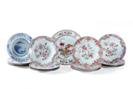 A set of four Chinese 'Famille Rose' plates and other examples