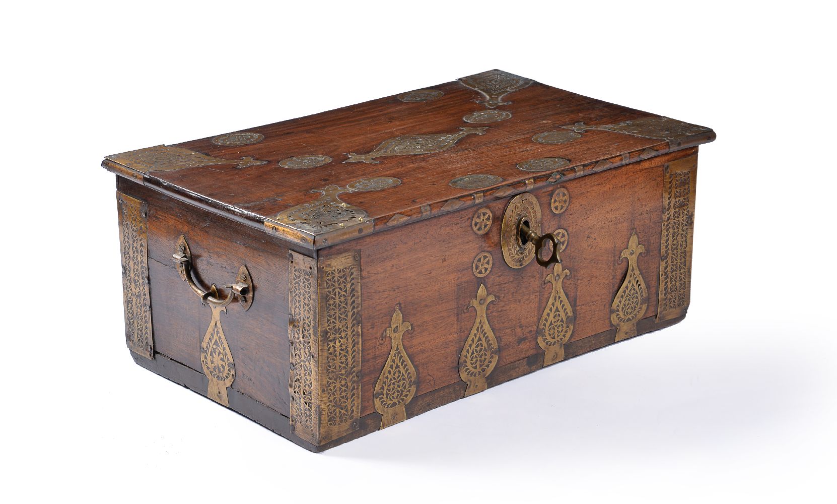 A hardwood and pierced brass mounted box, probably Indonesian - Image 2 of 2