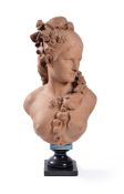 Albert Ernest Carrier-Belleuse (French, 1824 - 1887), a sculpted terracotta bust of a maiden