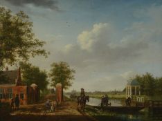 Isaac Ouwater (Dutch 1748-1793) A view of Amsterdam from the 't Spaarne canal in Slooterdijk with tr