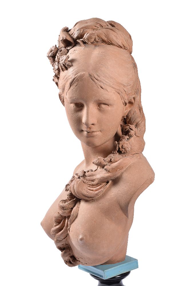 Albert Ernest Carrier-Belleuse (French, 1824 - 1887), a sculpted terracotta bust of a maiden - Image 2 of 4