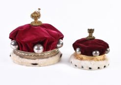The coronation coronets and robes of a baron and baroness