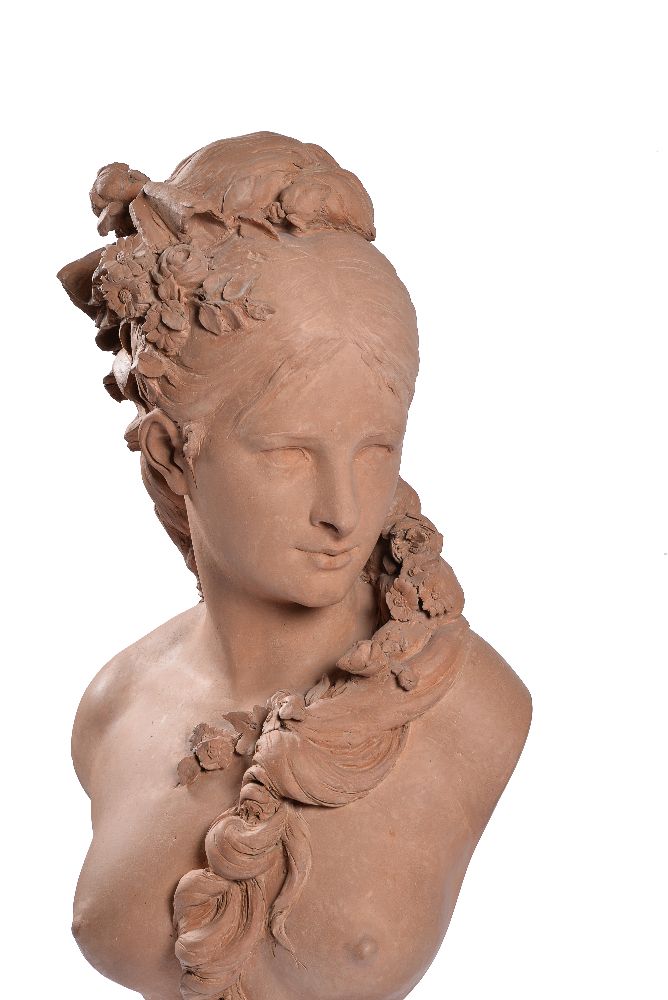 Albert Ernest Carrier-Belleuse (French, 1824 - 1887), a sculpted terracotta bust of a maiden - Image 3 of 4