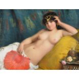 Giovani Costa (Italian 1833-1893)An odalisque with a red fan
