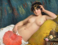 Giovani Costa (Italian 1833-1893)An odalisque with a red fan