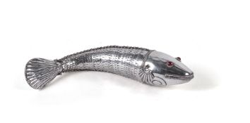An Indian silver coloured reticulated model of a fish, unmarked, early 20th century
