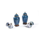 A pair of modern Chinese blue cloisonné vases and covers