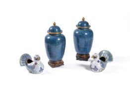 A pair of modern Chinese blue cloisonné vases and covers