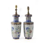 A pair of Chinese cloisonné rouleau vases, 20th century