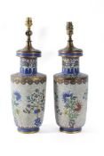 A pair of Chinese cloisonné rouleau vases, 20th century