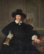 Louis Vallée (Dutch c. 1620-1653) Portrait of a gentleman in a black hat and suit, a glove in his ri
