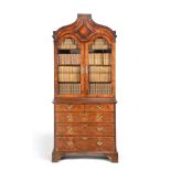 A walnut and featherbanded cabinet on chest, first half 18th century and later