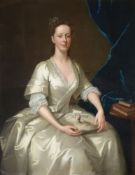 Attributed to Thomas Bradwell (British 1704-1767) Portrait of a lady, seated in white with a dove