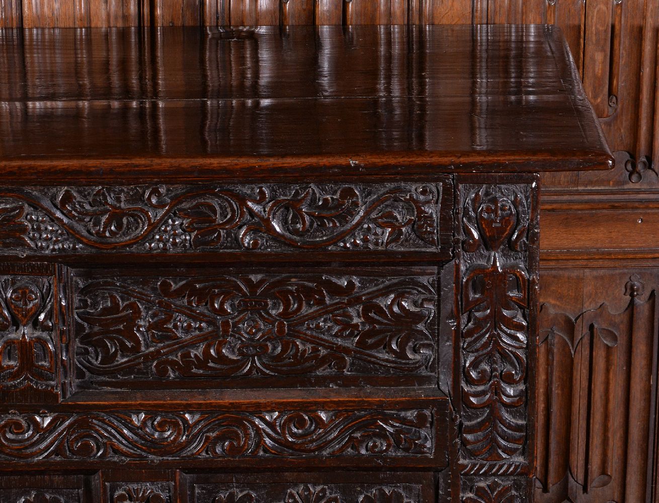 A James II carved oak chest, dated 1687 - Image 3 of 3