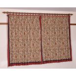 A suite of curtains, machine woven in the manner of crewelwork