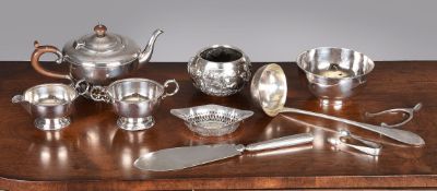 A collection of silver and silver coloured items