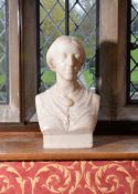 John Adams-Acton (British, 1830-1910), a Victorian sculpted white marble bust of a lady wearing a ca