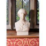 John Adams-Acton (British, 1830-1910), a Victorian sculpted white marble bust of a lady wearing a ca