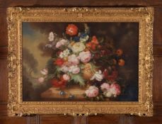 Continental School (Late 20th century)Still life of flowers on a marble ledge