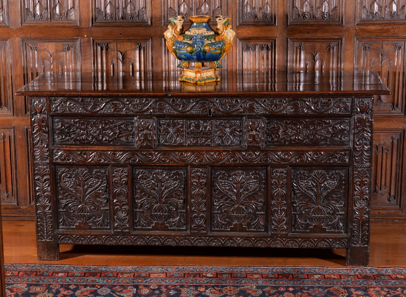 A James II carved oak chest, dated 1687 - Image 2 of 3