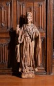 A Southern European carved wood probably chestnut, model of a saint bishop, early 18th century