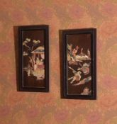 ϒ A pair of Chinese inlaid stone and hardwood panels